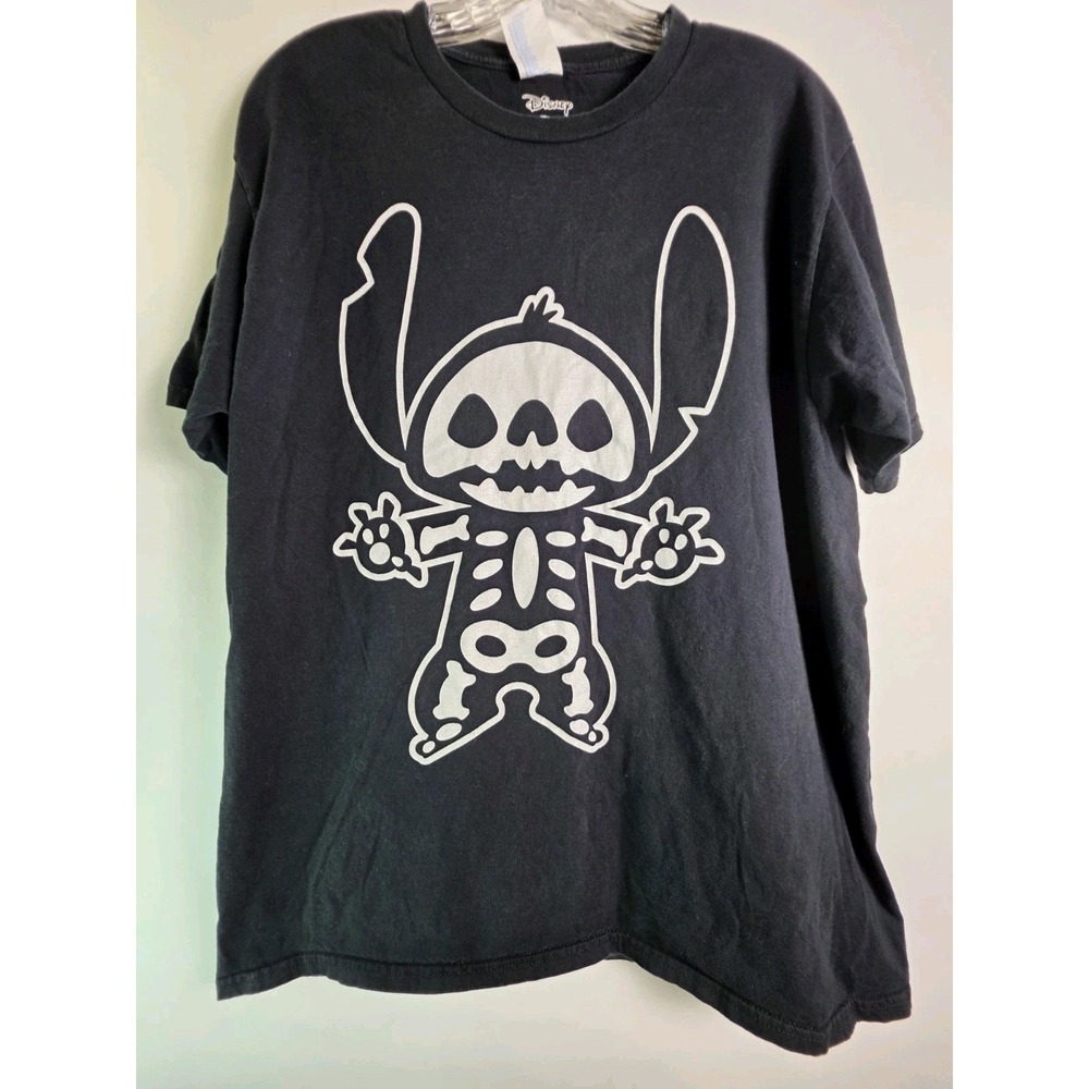 Disney Lilo & Stitch Halloween Skeleton Large T Shirt Black Lilo & Stitch